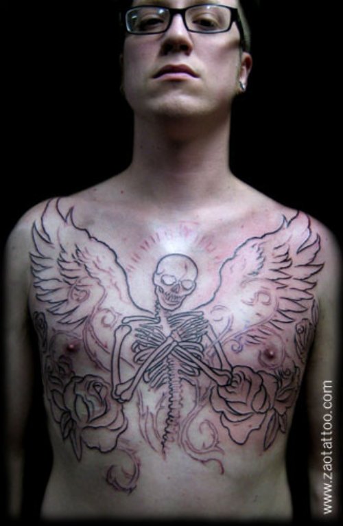 Skeleton Angel Winged Chest Tattoo